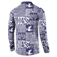 Blue Tonga Kilisimasi Fiefia Button Sweatshirt Pacific Patchwork Xmas Vibes - Polynesian Pride