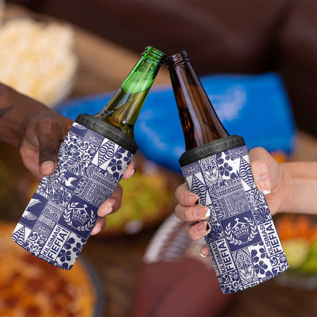 Blue Tonga Kilisimasi Fiefia 4 in 1 Can Cooler Tumbler Pacific Patchwork Xmas Vibes - Polynesian Pride