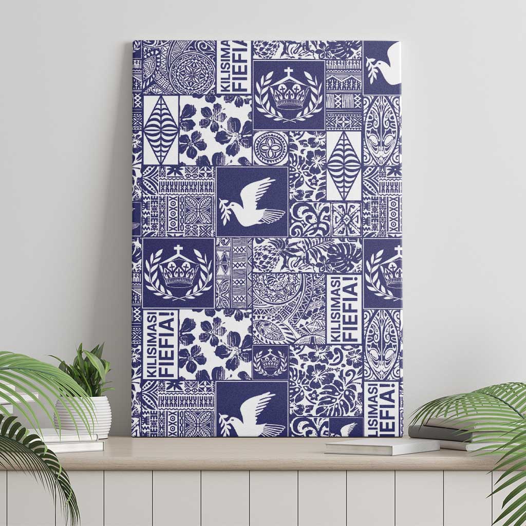 Blue Tonga Kilisimasi Fiefia Canvas Wall Art Pacific Patchwork Xmas Vibes - Polynesian Pride