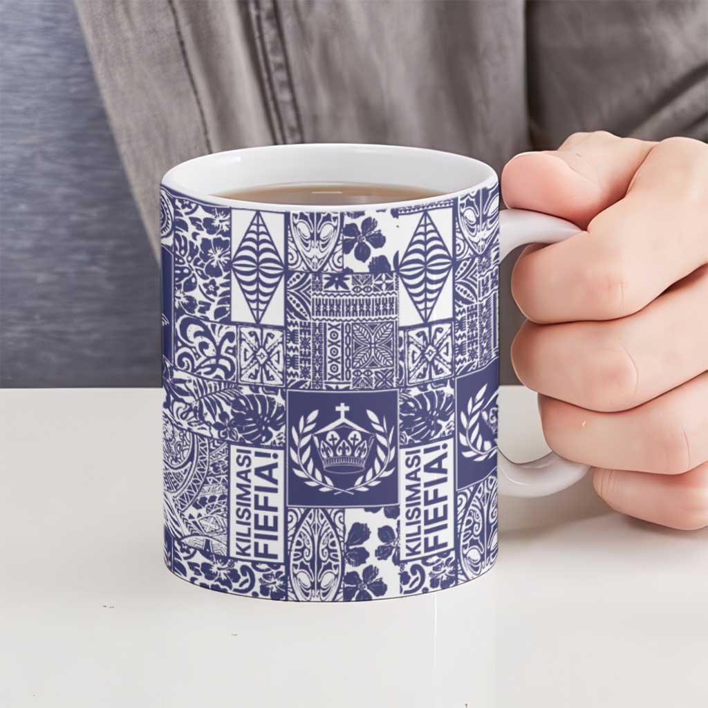 Blue Tonga Kilisimasi Fiefia Ceramic Mug Pacific Patchwork Xmas Vibes - Polynesian Pride