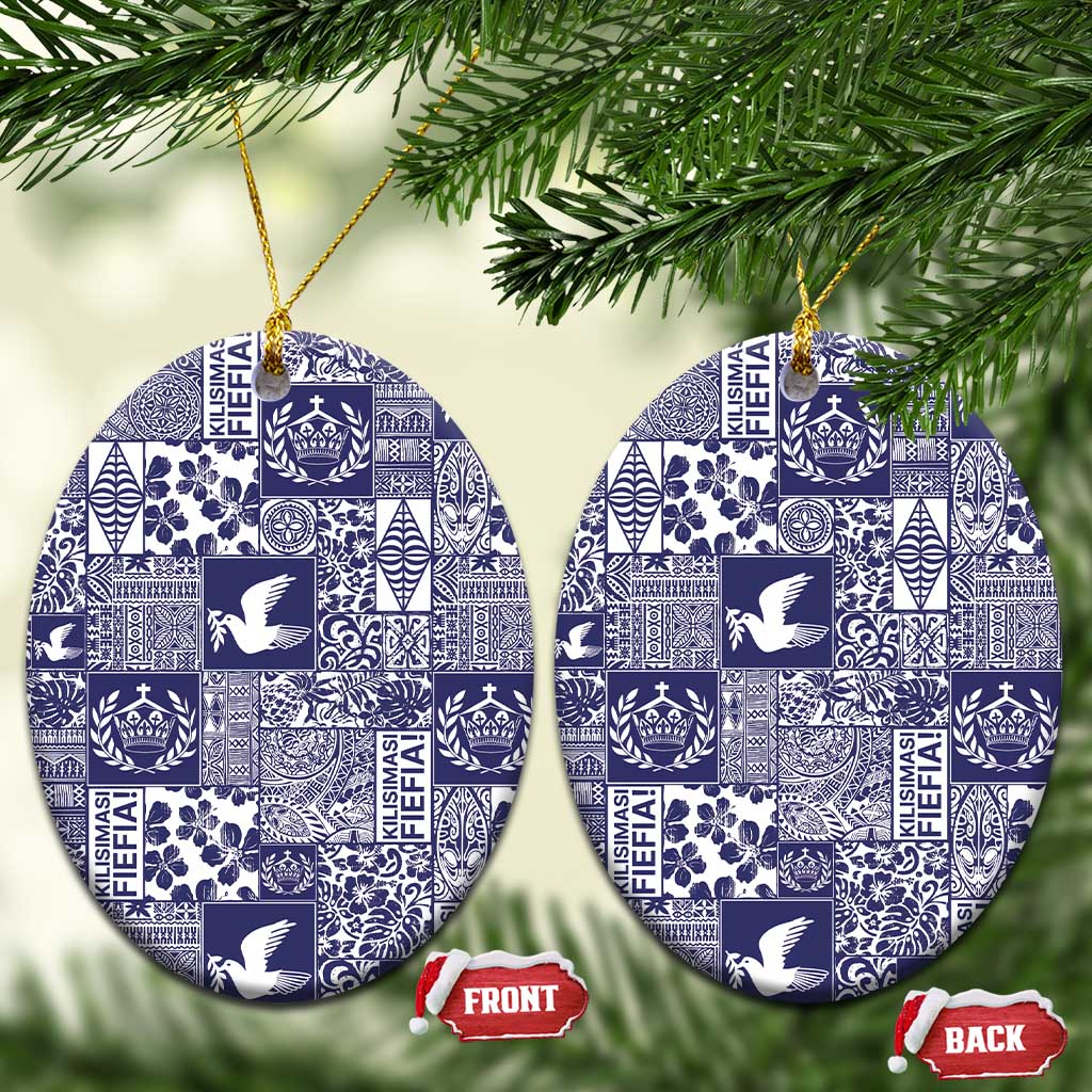 Blue Tonga Kilisimasi Fiefia Ceramic Ornament Pacific Patchwork Xmas Vibes - Polynesian Pride