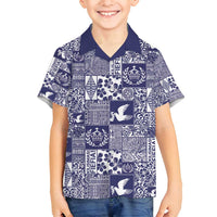 Blue Tonga Kilisimasi Fiefia Family Matching Off Shoulder Maxi Dress and Hawaiian Shirt Pacific Patchwork Xmas Vibes - Polynesian Pride