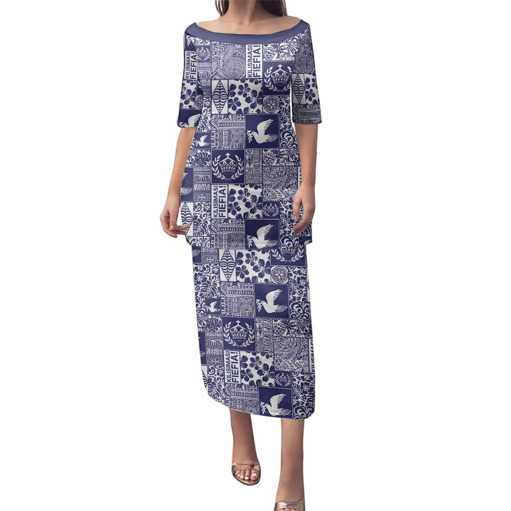 Blue Tonga Kilisimasi Fiefia Family Matching Puletasi and Hawaiian Shirt Pacific Patchwork Xmas Vibes - Polynesian Pride