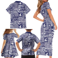 Blue Tonga Kilisimasi Fiefia Family Matching Short Sleeve Bodycon Dress and Hawaiian Shirt Pacific Patchwork Xmas Vibes - Polynesian Pride
