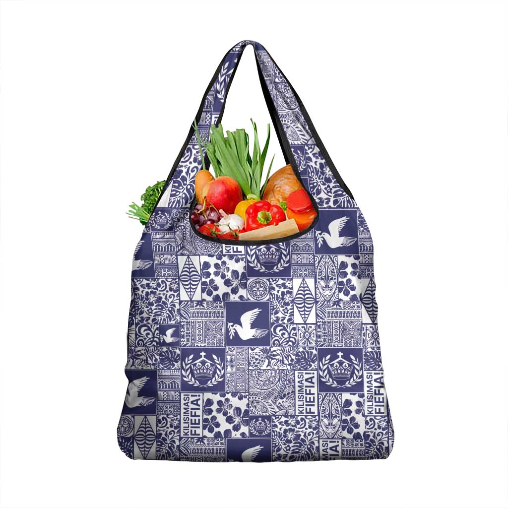 Blue Tonga Kilisimasi Fiefia Grocery Bag Pacific Patchwork Xmas Vibes - Polynesian Pride