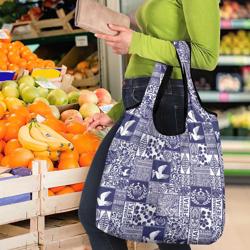 Blue Tonga Kilisimasi Fiefia Grocery Bag Pacific Patchwork Xmas Vibes - Polynesian Pride