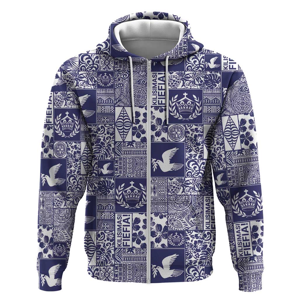 Blue Tonga Kilisimasi Fiefia Hoodie Pacific Patchwork Xmas Vibes - Polynesian Pride