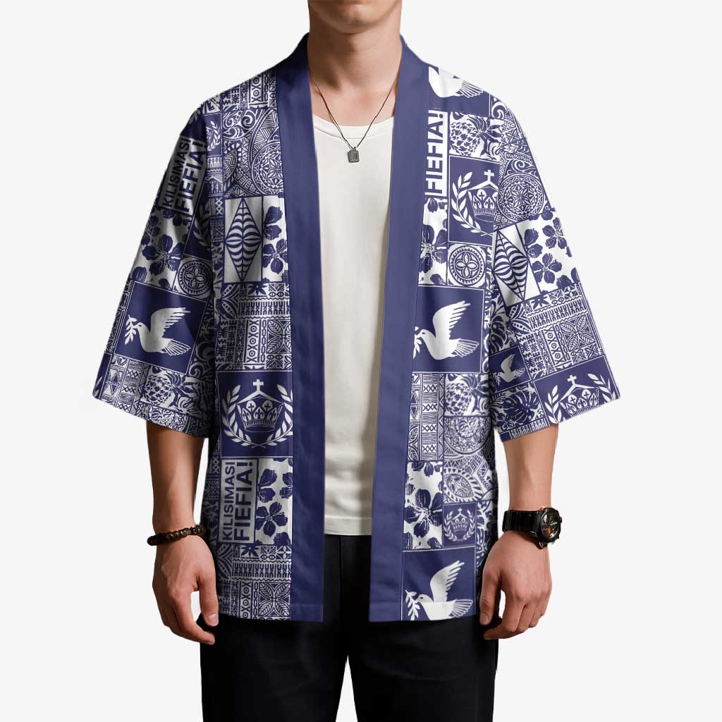 Blue Tonga Kilisimasi Fiefia Kimono Pacific Patchwork Xmas Vibes - Polynesian Pride