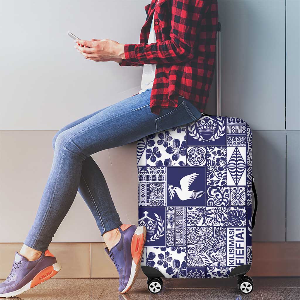 Blue Tonga Kilisimasi Fiefia Luggage Cover Pacific Patchwork Xmas Vibes - Polynesian Pride