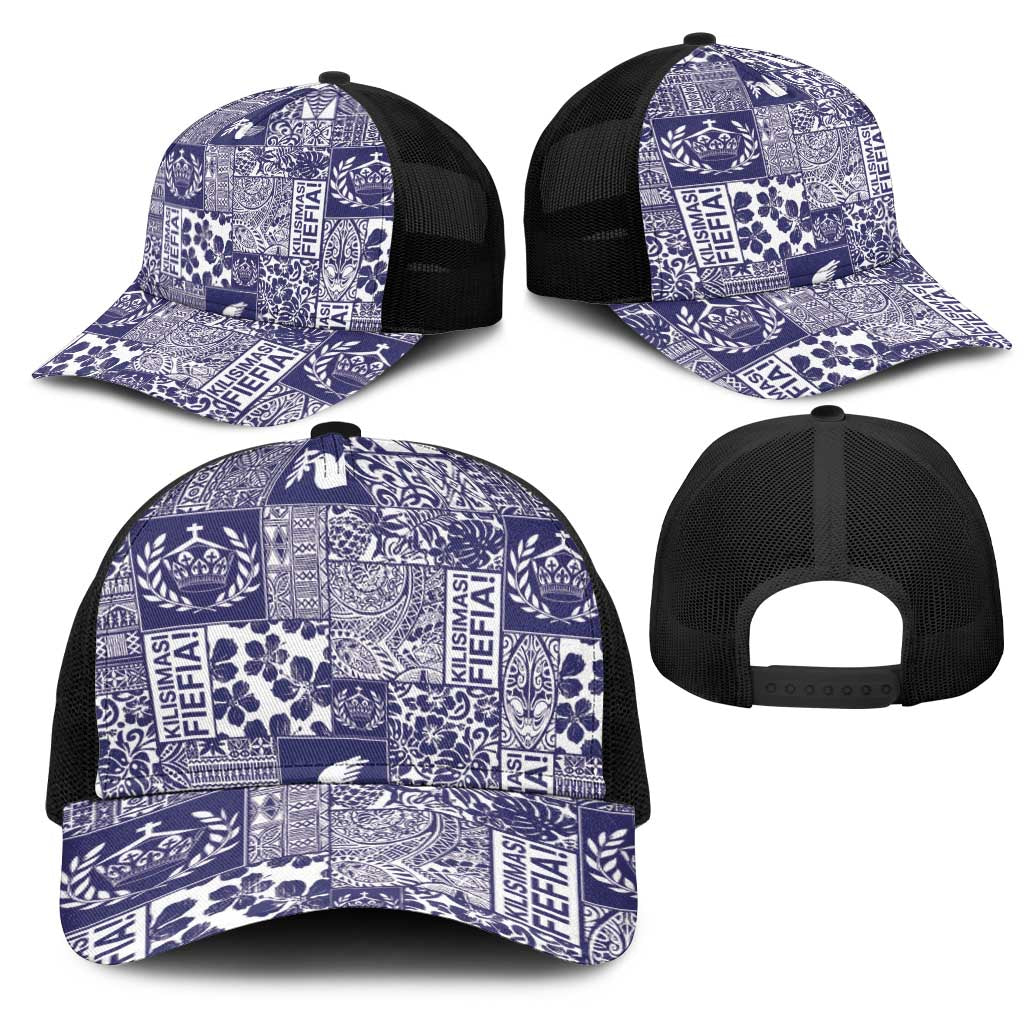 Blue Tonga Kilisimasi Fiefia Mesh Trucker Cap Pacific Patchwork Xmas Vibes LT9 - Polynesian Pride