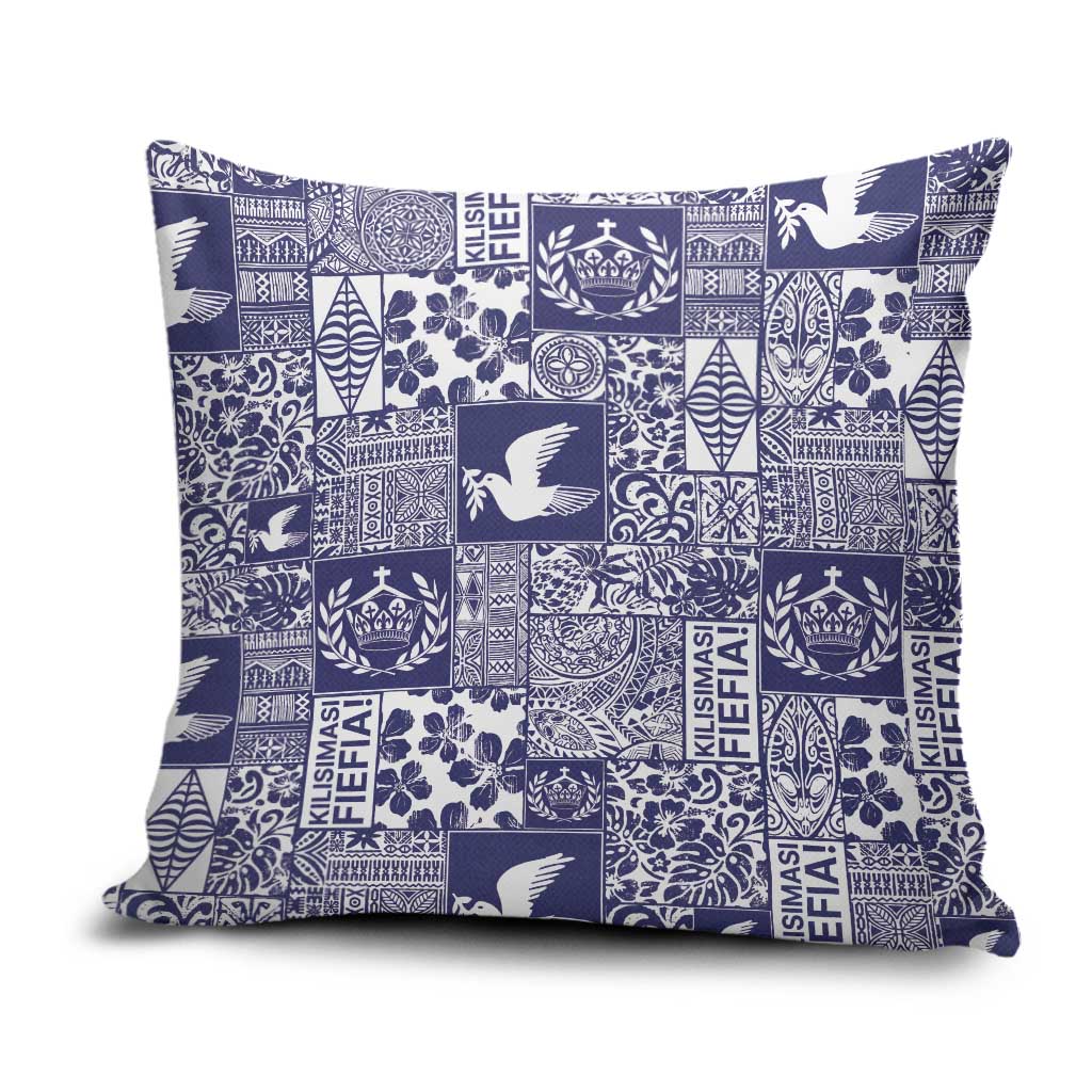Blue Tonga Kilisimasi Fiefia Pillow Cover Pacific Patchwork Xmas Vibes - Polynesian Pride