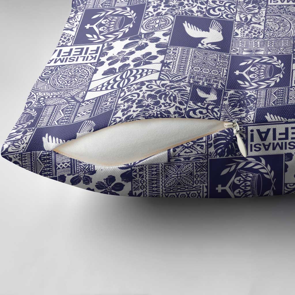 Blue Tonga Kilisimasi Fiefia Pillow Cover Pacific Patchwork Xmas Vibes - Polynesian Pride