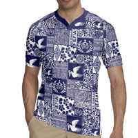 Blue Tonga Kilisimasi Fiefia Rugby Jersey Pacific Patchwork Xmas Vibes - Polynesian Pride