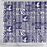 Blue Tonga Kilisimasi Fiefia Shower Curtain Pacific Patchwork Xmas Vibes - Polynesian Pride