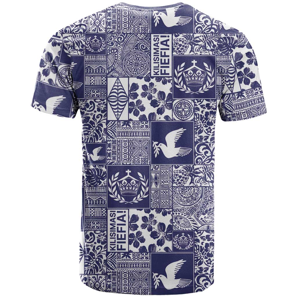 Blue Tonga Kilisimasi Fiefia T Shirt Pacific Patchwork Xmas Vibes - Polynesian Pride