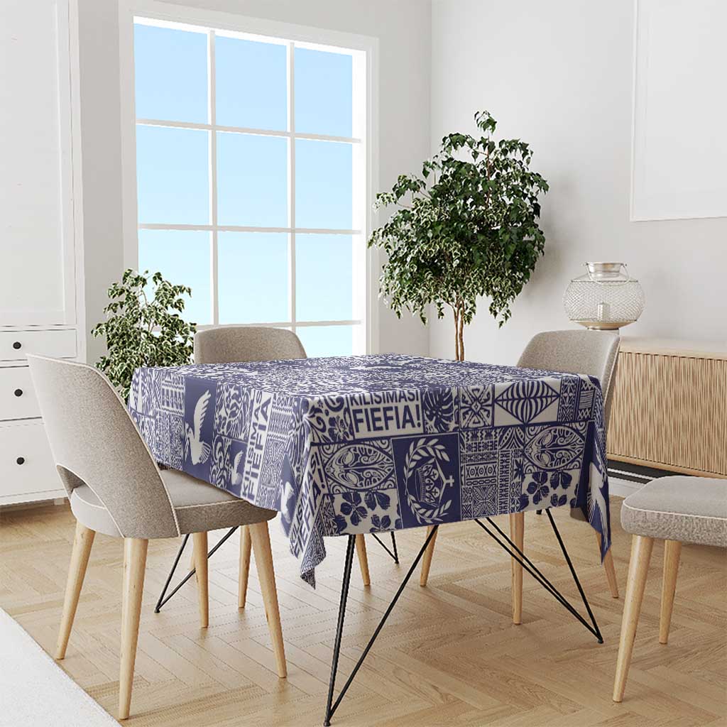 Blue Tonga Kilisimasi Fiefia Tablecloth Pacific Patchwork Xmas Vibes - Polynesian Pride