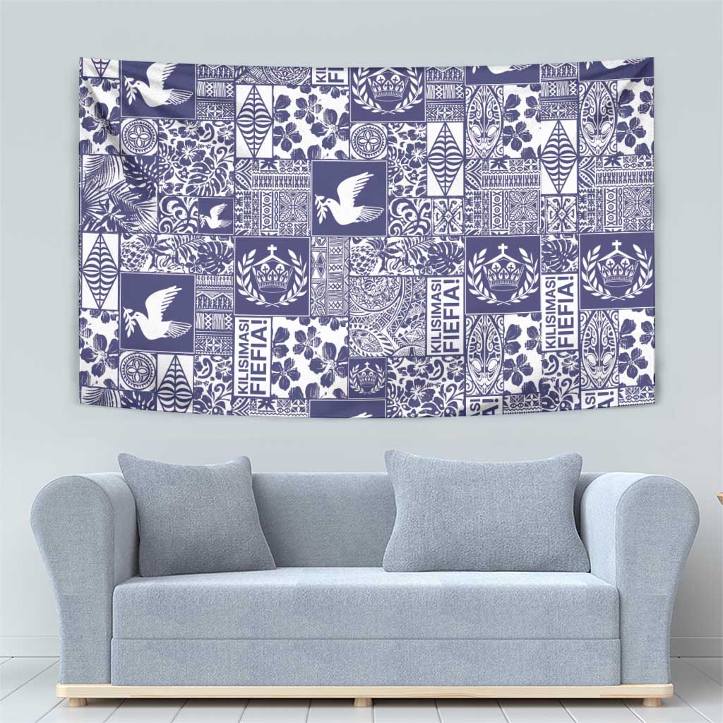 Blue Tonga Kilisimasi Fiefia Tapestry Pacific Patchwork Xmas Vibes - Polynesian Pride