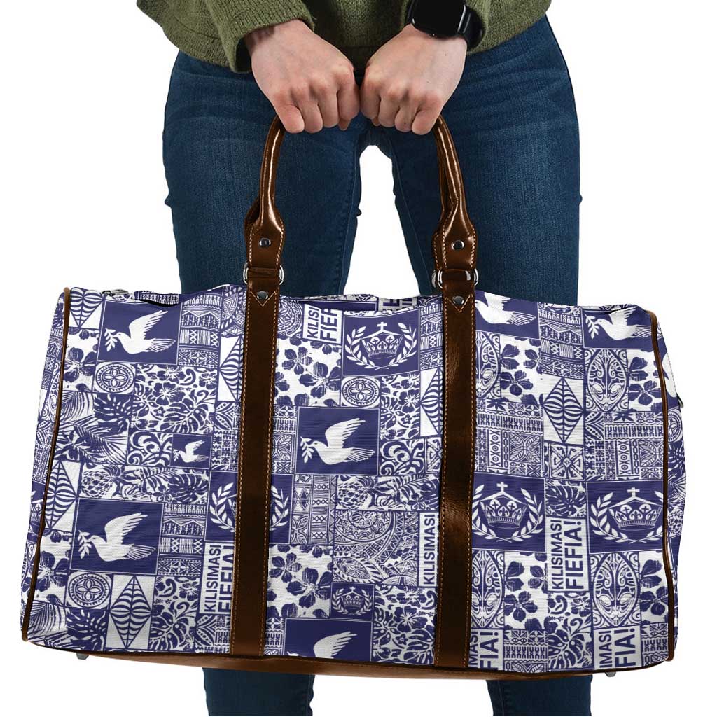 Blue Tonga Kilisimasi Fiefia Travel Bag Pacific Patchwork Xmas Vibes - Polynesian Pride