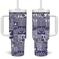 Blue Tonga Kilisimasi Fiefia Tumbler With Handle Pacific Patchwork Xmas Vibes - Polynesian Pride