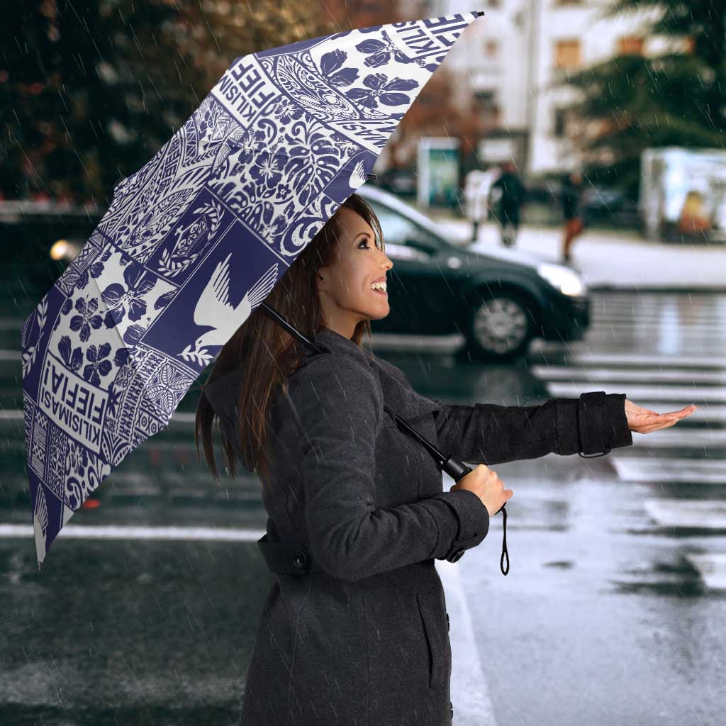 Blue Tonga Kilisimasi Fiefia Umbrella Pacific Patchwork Xmas Vibes - Polynesian Pride