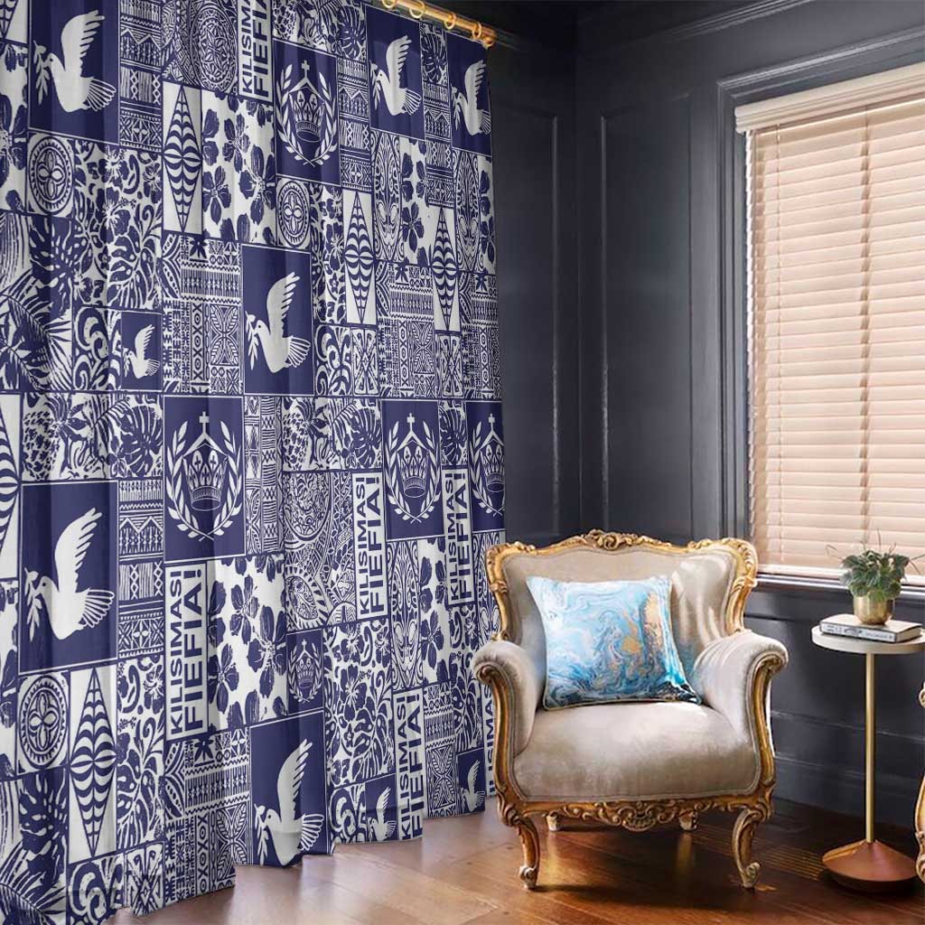 Blue Tonga Kilisimasi Fiefia Window Curtain Pacific Patchwork Xmas Vibes - Polynesian Pride