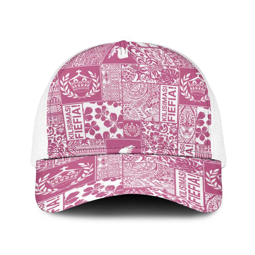 Pink Tonga Kilisimasi Fiefia Baseball Net Cap Pacific Patchwork Xmas Vibes - Polynesian Pride