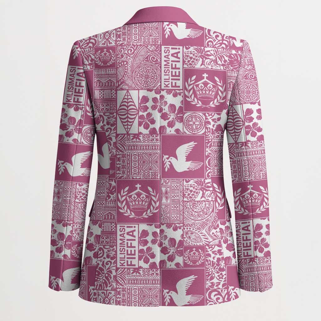 Pink Tonga Kilisimasi Fiefia Blazer Pacific Patchwork Xmas Vibes - Polynesian Pride