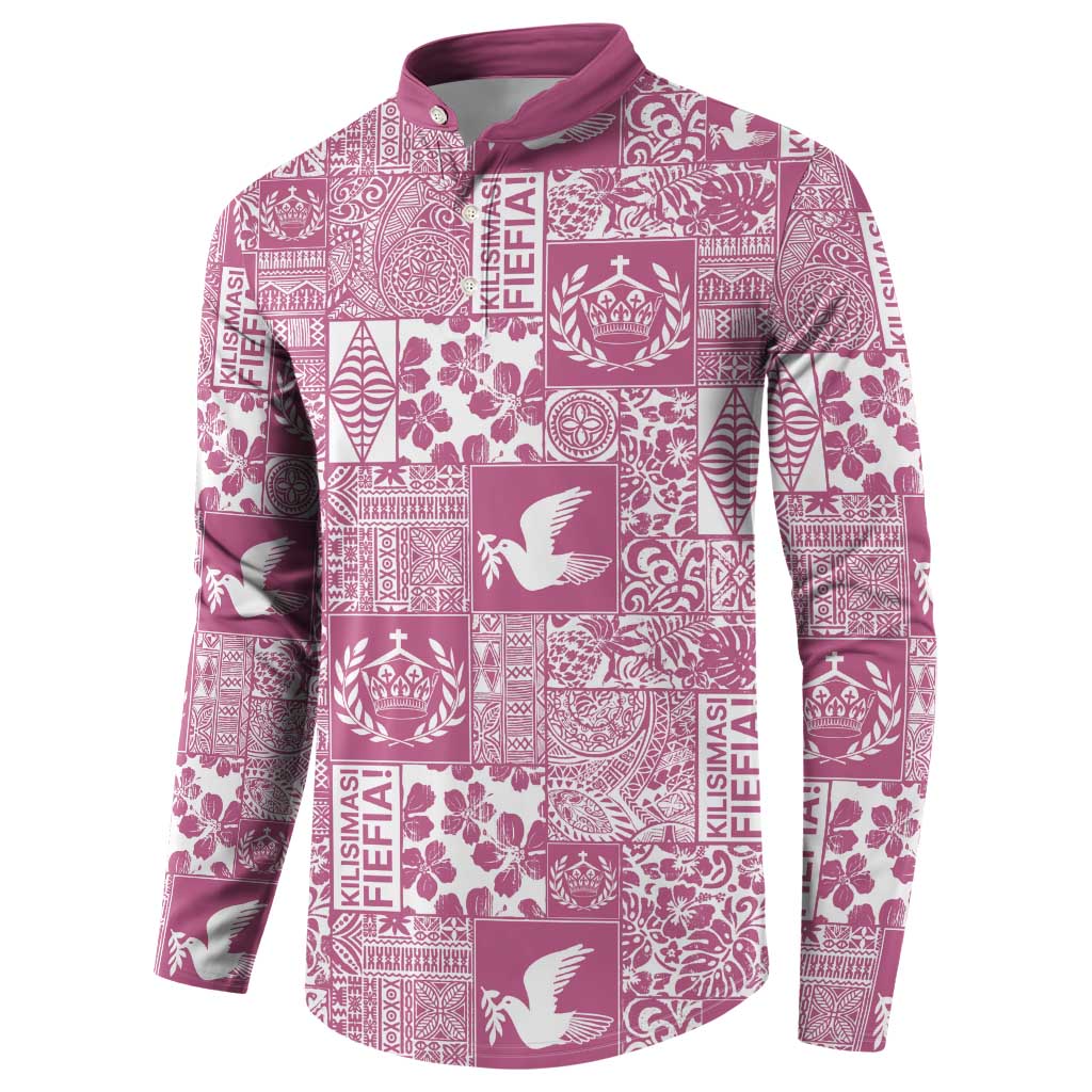 Pink Tonga Kilisimasi Fiefia Button Sweatshirt Pacific Patchwork Xmas Vibes - Polynesian Pride