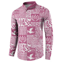Pink Tonga Kilisimasi Fiefia Button Sweatshirt Pacific Patchwork Xmas Vibes - Polynesian Pride