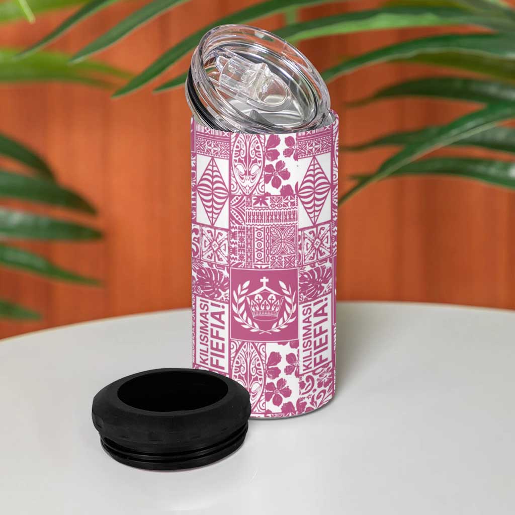 Pink Tonga Kilisimasi Fiefia 4 in 1 Can Cooler Tumbler Pacific Patchwork Xmas Vibes - Polynesian Pride