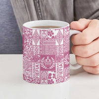 Pink Tonga Kilisimasi Fiefia Ceramic Mug Pacific Patchwork Xmas Vibes - Polynesian Pride