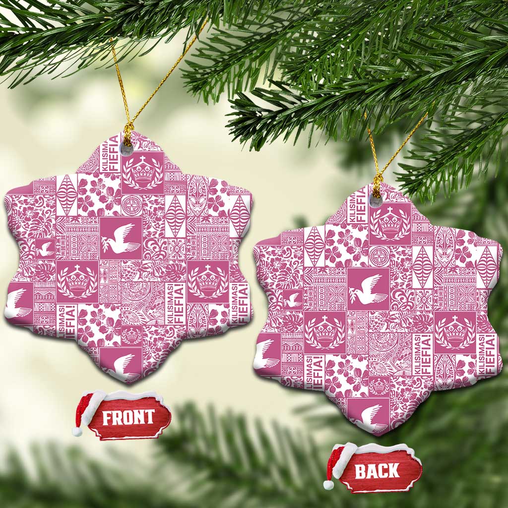 Pink Tonga Kilisimasi Fiefia Ceramic Ornament Pacific Patchwork Xmas Vibes - Polynesian Pride
