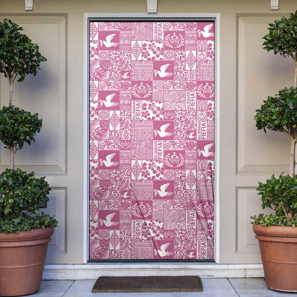 Pink Tonga Kilisimasi Fiefia Door Cover Pacific Patchwork Xmas Vibes - Polynesian Pride