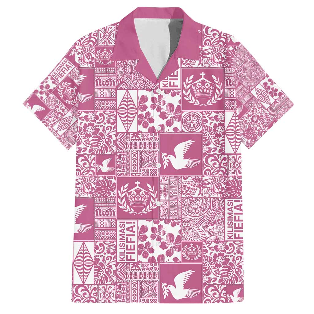 Pink Tonga Kilisimasi Fiefia Family Matching Long Sleeve Bodycon Dress and Hawaiian Shirt Pacific Patchwork Xmas Vibes - Polynesian Pride
