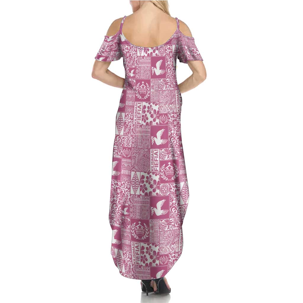 Pink Tonga Kilisimasi Fiefia Family Matching Summer Maxi Dress and Hawaiian Shirt Pacific Patchwork Xmas Vibes - Polynesian Pride