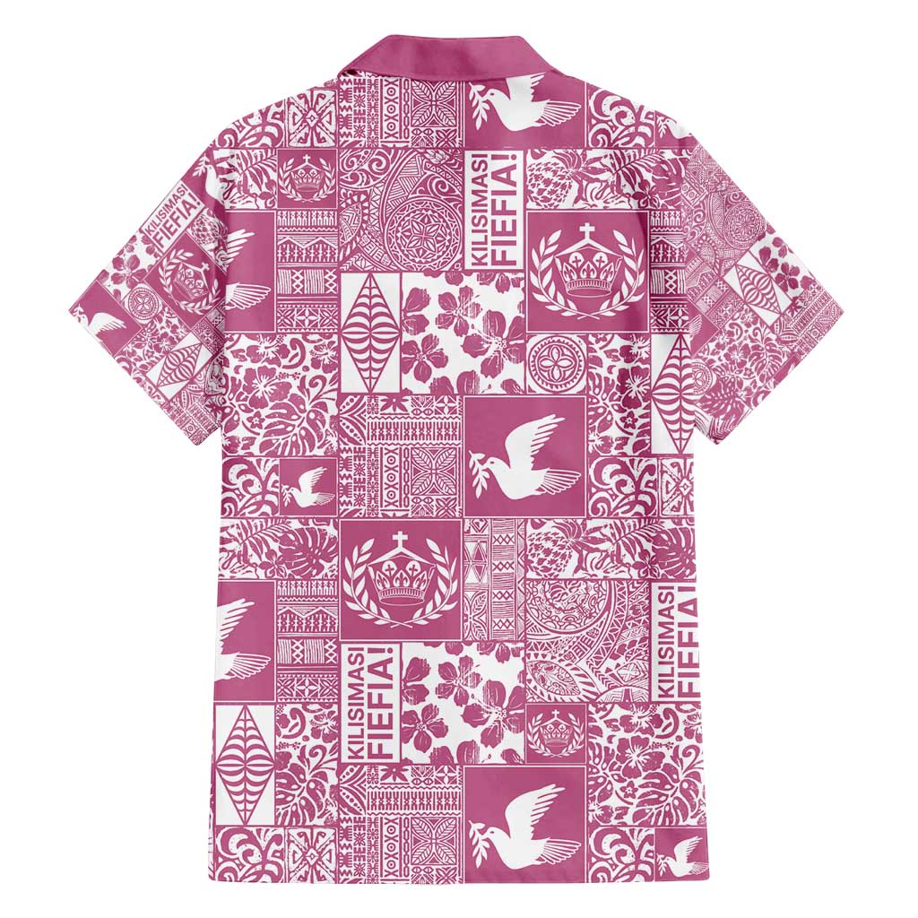 Pink Tonga Kilisimasi Fiefia Family Matching Tank Maxi Dress and Hawaiian Shirt Pacific Patchwork Xmas Vibes - Polynesian Pride
