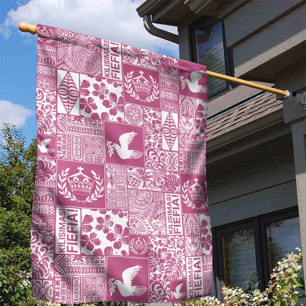 Pink Tonga Kilisimasi Fiefia Garden Flag Pacific Patchwork Xmas Vibes - Polynesian Pride