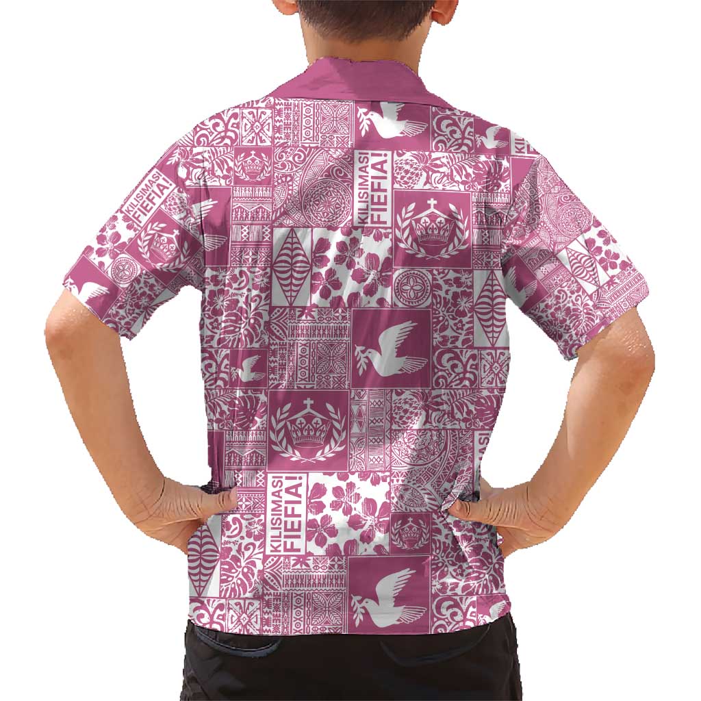 Pink Tonga Kilisimasi Fiefia Kid Hawaiian Shirt Pacific Patchwork Xmas Vibes - Polynesian Pride