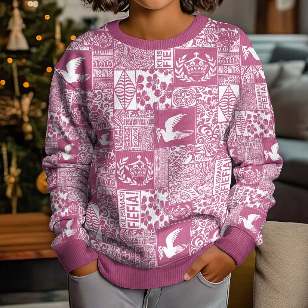 Pink Tonga Kilisimasi Fiefia Kid Ugly Christmas Sweater Pacific Patchwork Xmas Vibes - Polynesian Pride