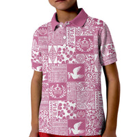 Pink Tonga Kilisimasi Fiefia Kid Polo Shirt Pacific Patchwork Xmas Vibes - Polynesian Pride