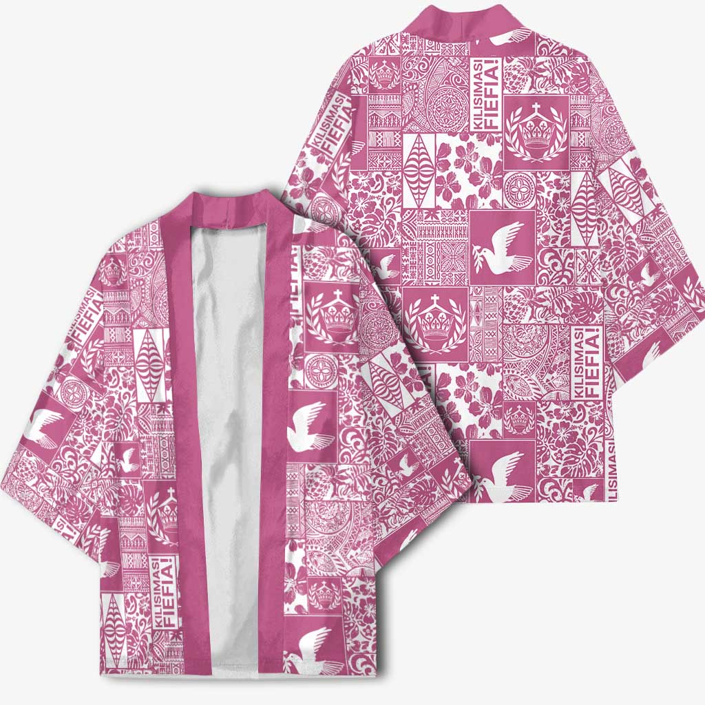 Pink Tonga Kilisimasi Fiefia Kimono Pacific Patchwork Xmas Vibes - Polynesian Pride