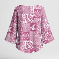 Pink Tonga Kilisimasi Fiefia Kimono Sleeve Blouse Pacific Patchwork Xmas Vibes - Polynesian Pride