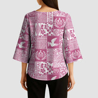 Pink Tonga Kilisimasi Fiefia Kimono Sleeve Blouse Pacific Patchwork Xmas Vibes - Polynesian Pride