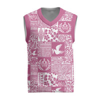 Pink Tonga Kilisimasi Fiefia Christmas Knitted V-Neck Vest Pacific Patchwork Xmas Vibes - Polynesian Pride