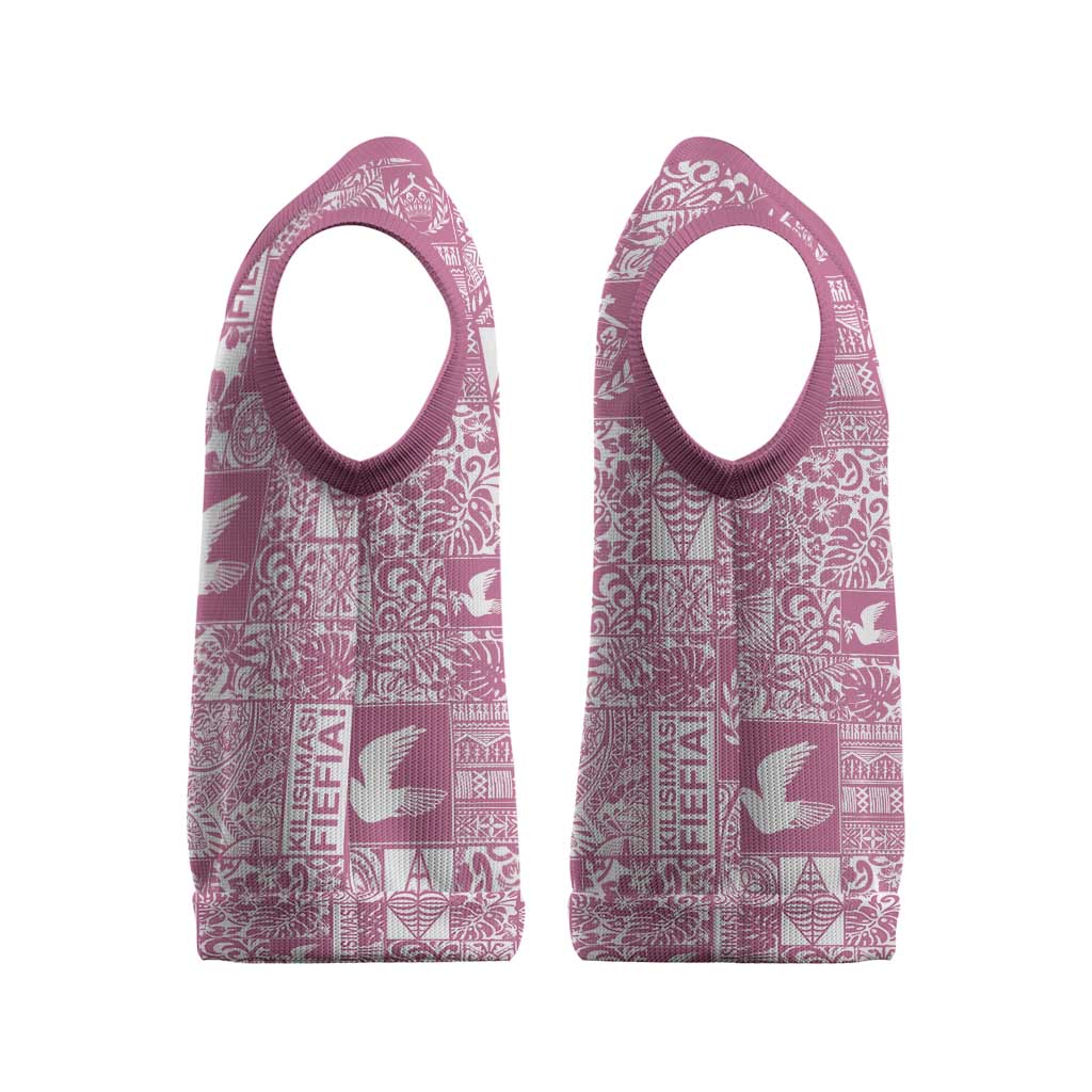 Pink Tonga Kilisimasi Fiefia Christmas Knitted V-Neck Vest Pacific Patchwork Xmas Vibes - Polynesian Pride