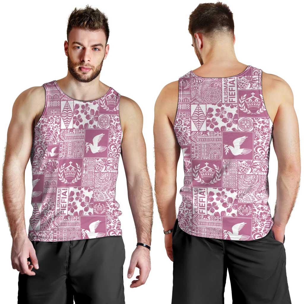 Pink Tonga Kilisimasi Fiefia Men Tank Top Pacific Patchwork Xmas Vibes - Polynesian Pride
