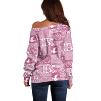 Pink Tonga Kilisimasi Fiefia Off Shoulder Sweater Pacific Patchwork Xmas Vibes - Polynesian Pride