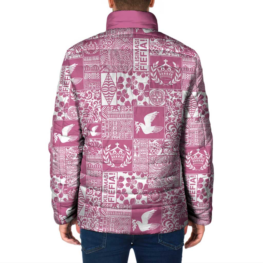 Pink Tonga Kilisimasi Fiefia Padded Jacket Pacific Patchwork Xmas Vibes - Polynesian Pride