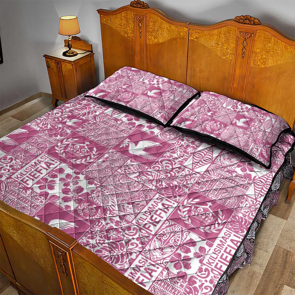 Pink Tonga Kilisimasi Fiefia Quilt Bed Set Pacific Patchwork Xmas Vibes - Polynesian Pride
