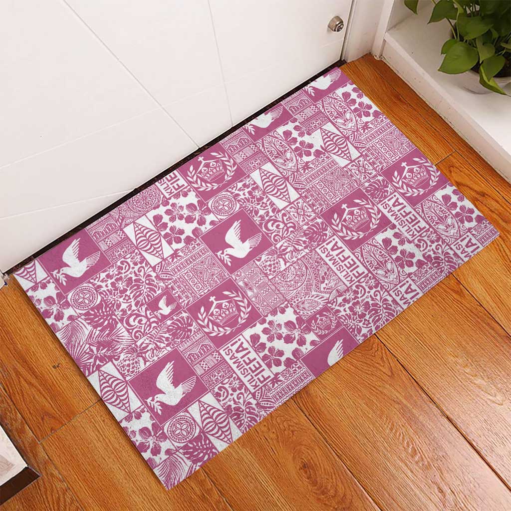 Pink Tonga Kilisimasi Fiefia Rubber Doormat Pacific Patchwork Xmas Vibes - Polynesian Pride
